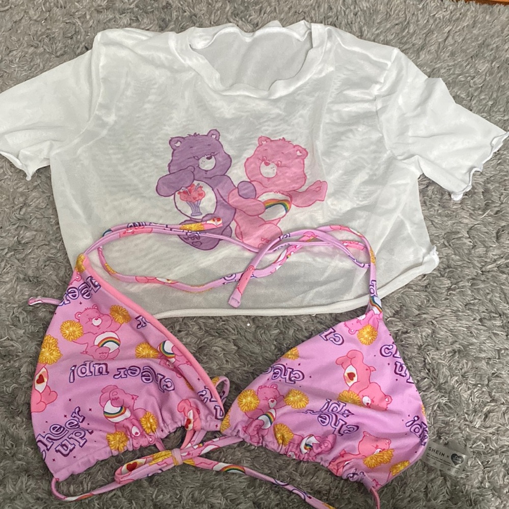 SHEIN Care bear bathing suit top & shirt coverup